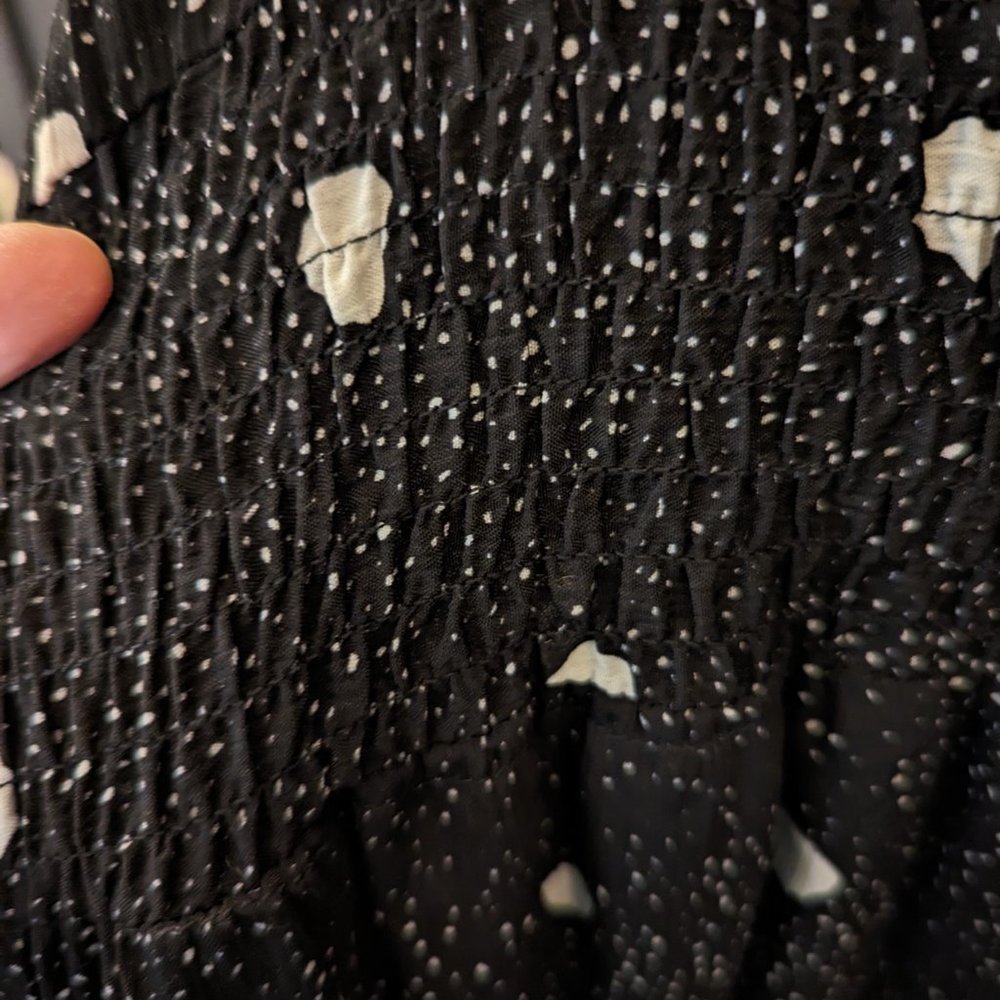 Roolee Black & White Shirred Midi Dress - Size Large - Polka dot Splotches EUC - Picture 6 of 7